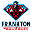 Frankton Wiring and Security logo with red superhero emblem and bold black text