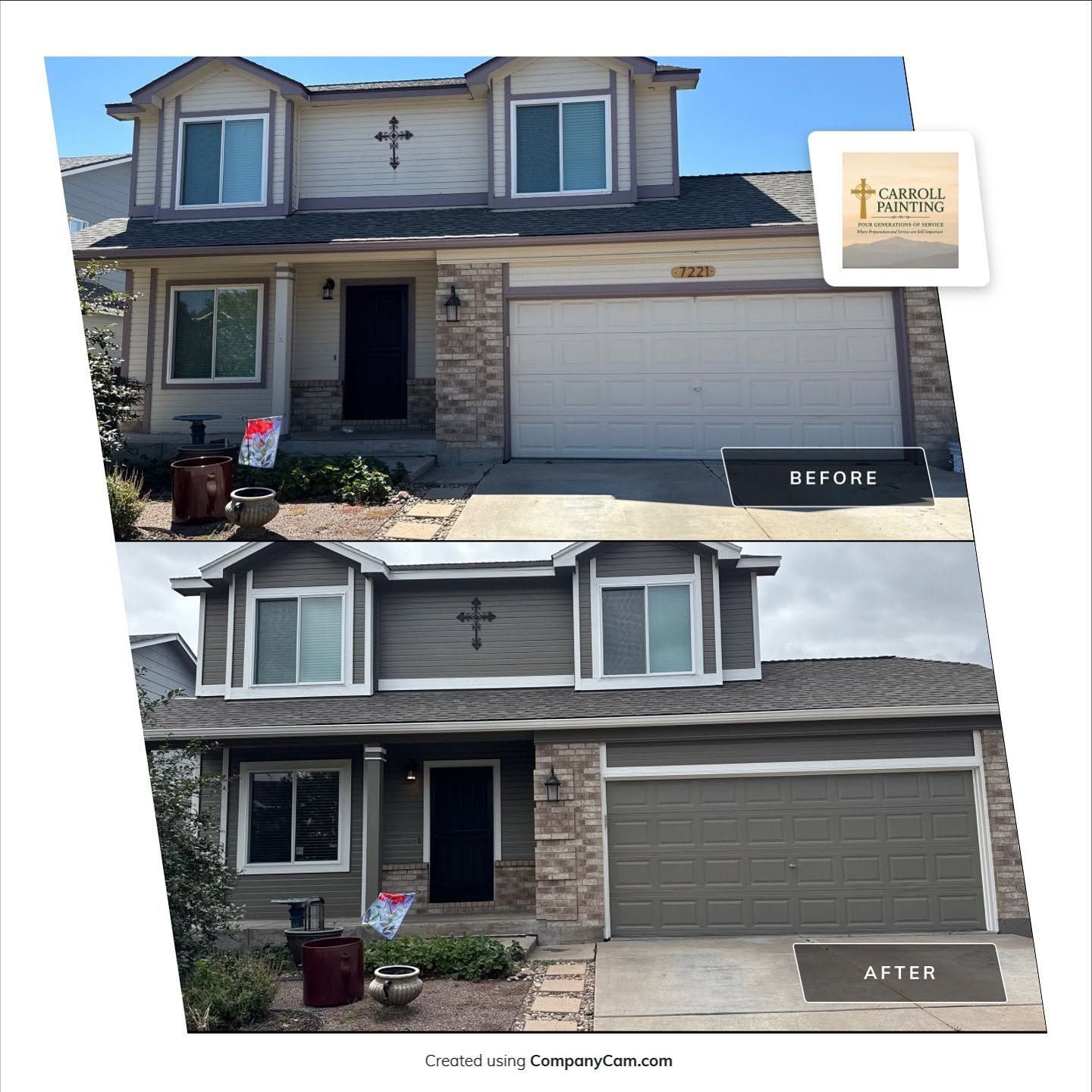 Carroll Painting's Carriage Stone and Greek Villa exterior before and after
