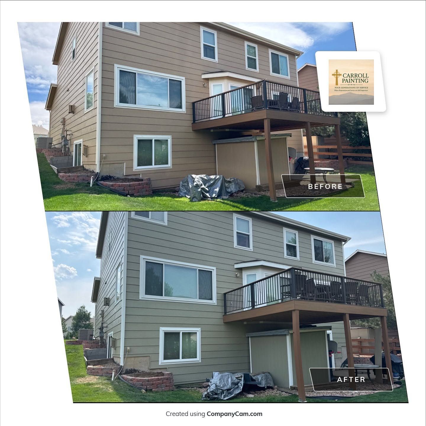 Before and after rear siding at the Herbal Wash exterior project