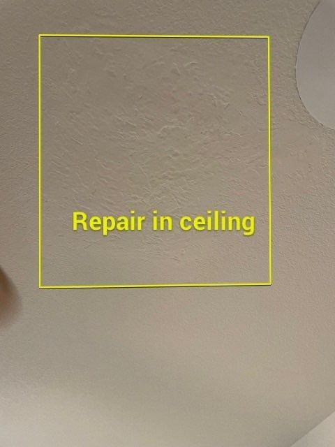 Annotated ceiling repair area photographed for the same Pueblo West interior estimate