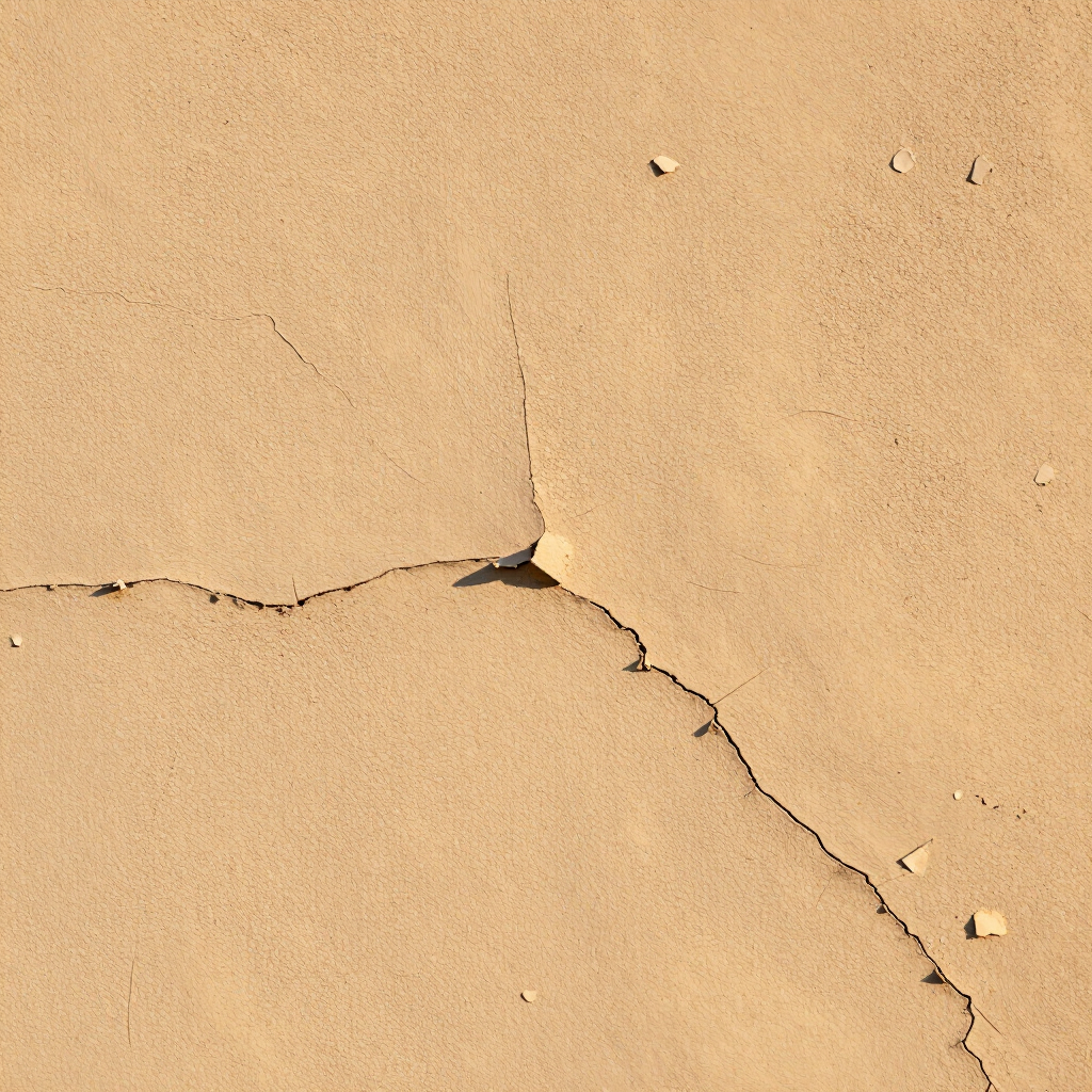Cracked beige wall with chipped plaster and a small hole near the center