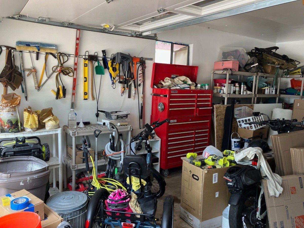 Garage walls and ceiling with tools and storage in a Colorado Springs interior painting record