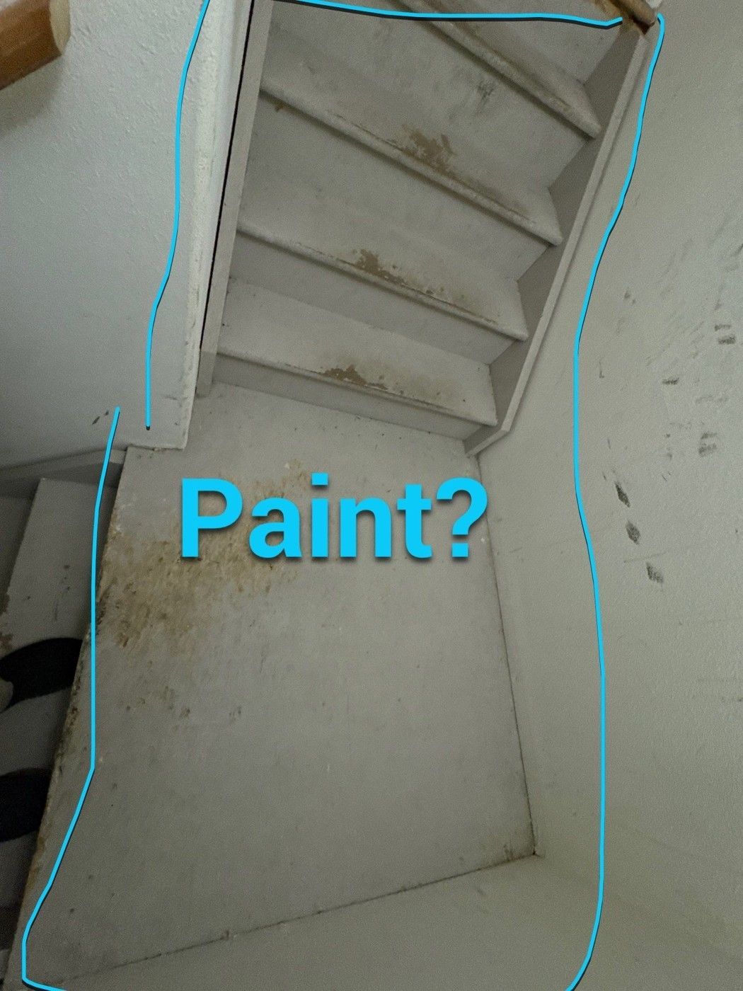 Basement stairs with an existing painting question annotation in a Monument estimate