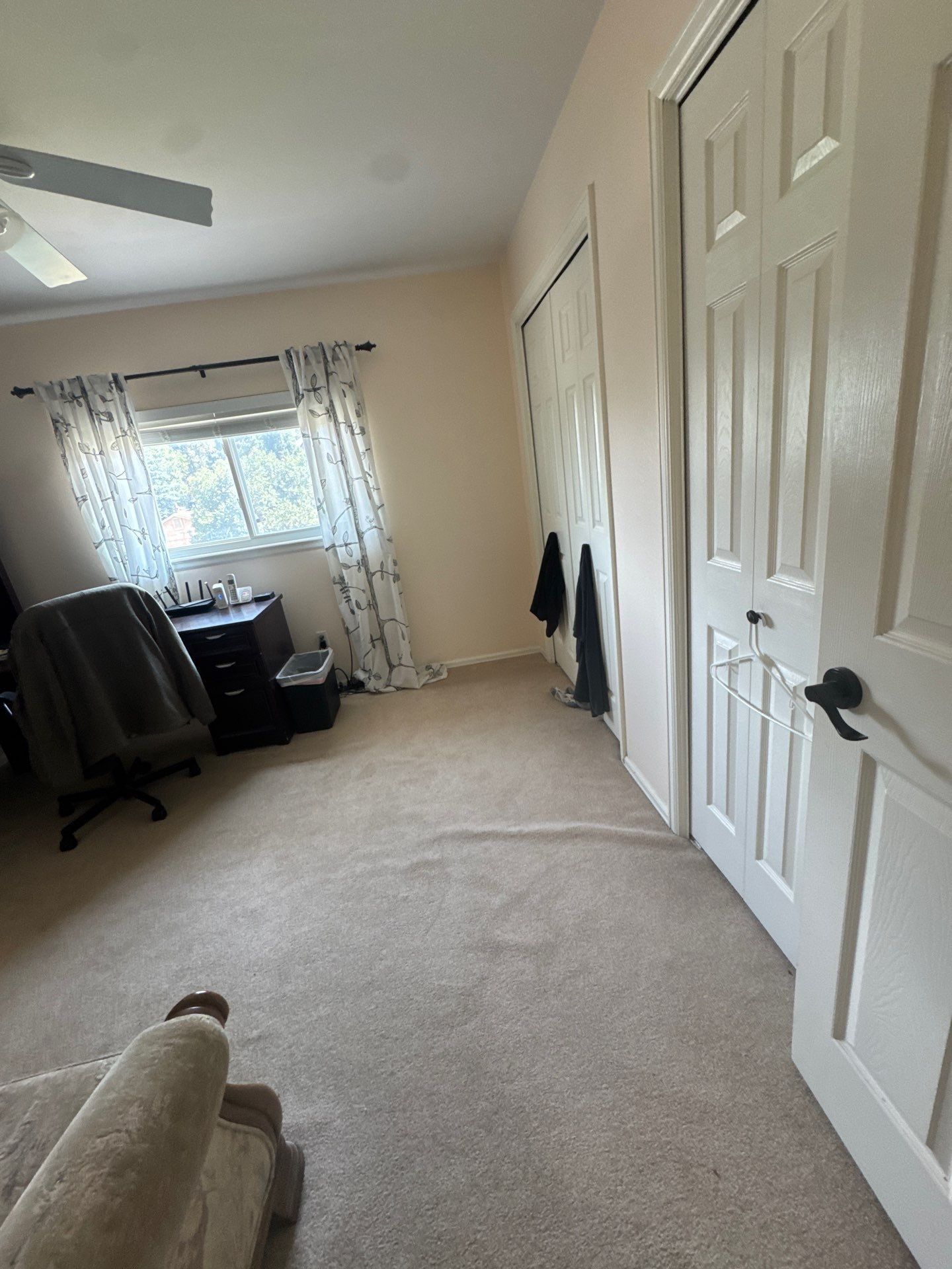 Bedroom doors beside existing walls and carpeting in the same Colorado Springs estimate