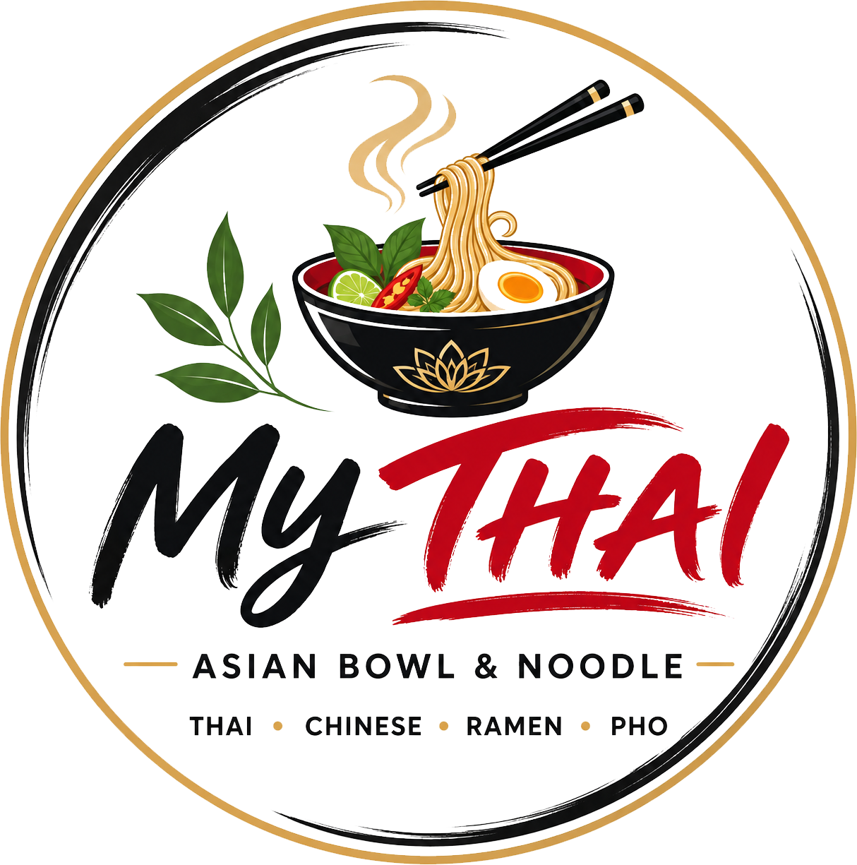 Logo for Pho Express featuring a cartoon character in a conical hat with text for Saigon subs, pho, and bubble tea.