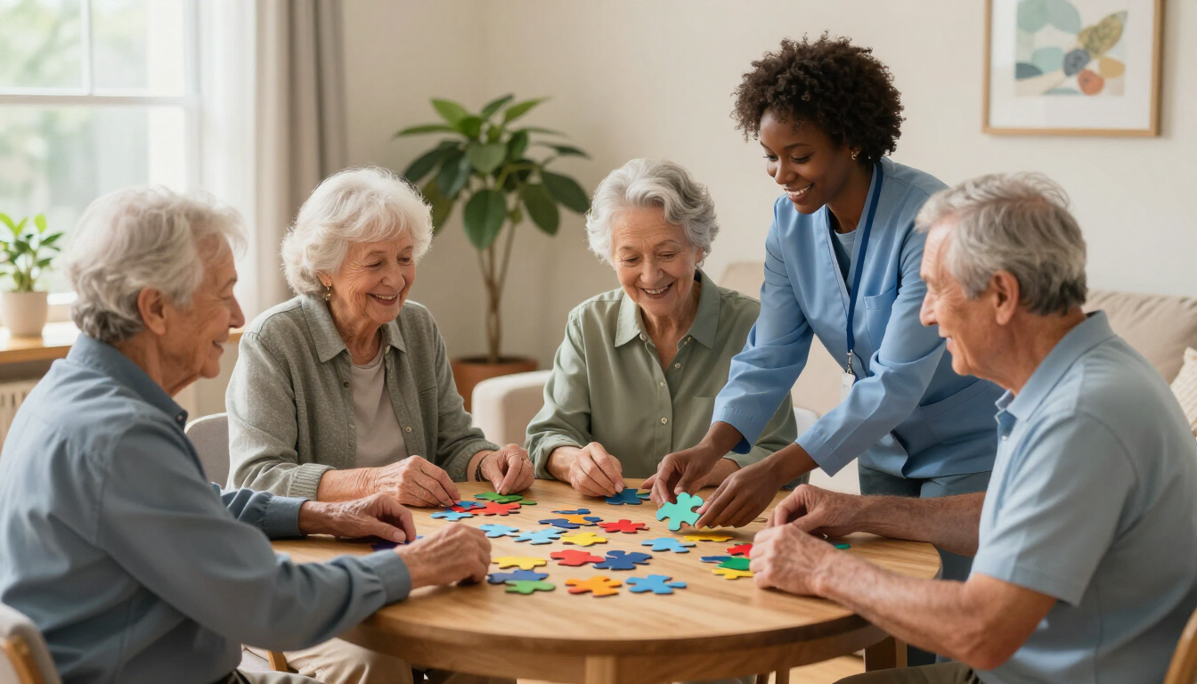 Adultos mayores participando en una actividad recreativa