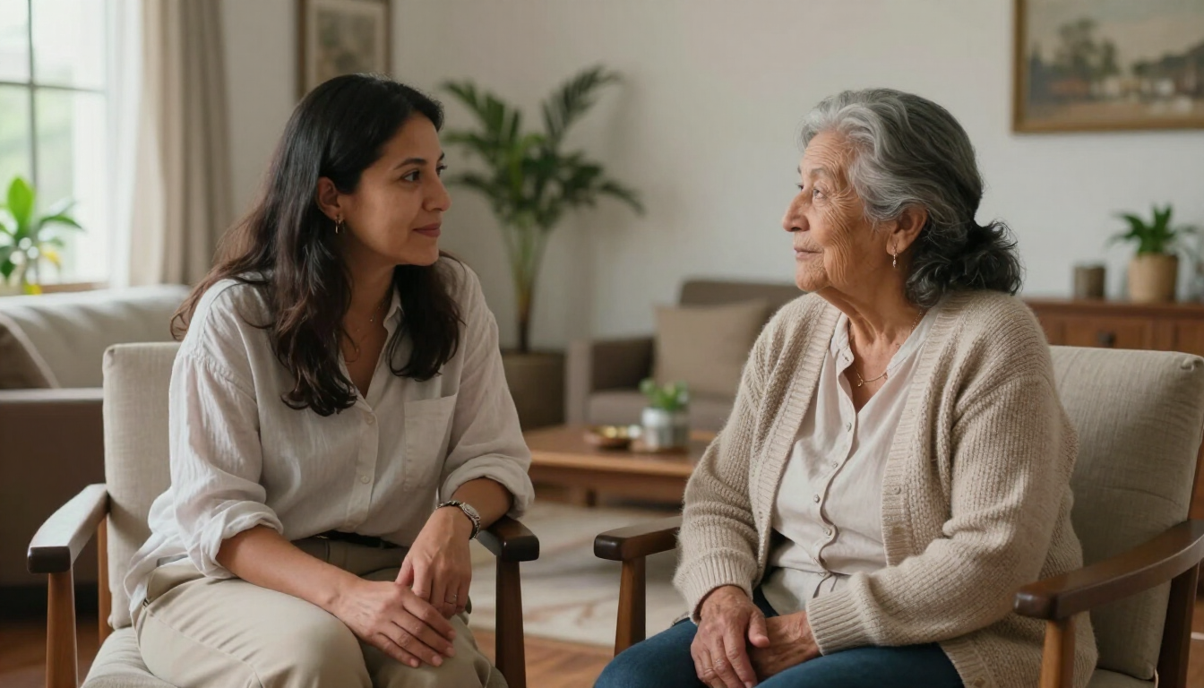 Familia visitando una residencia geriátrica en Lima