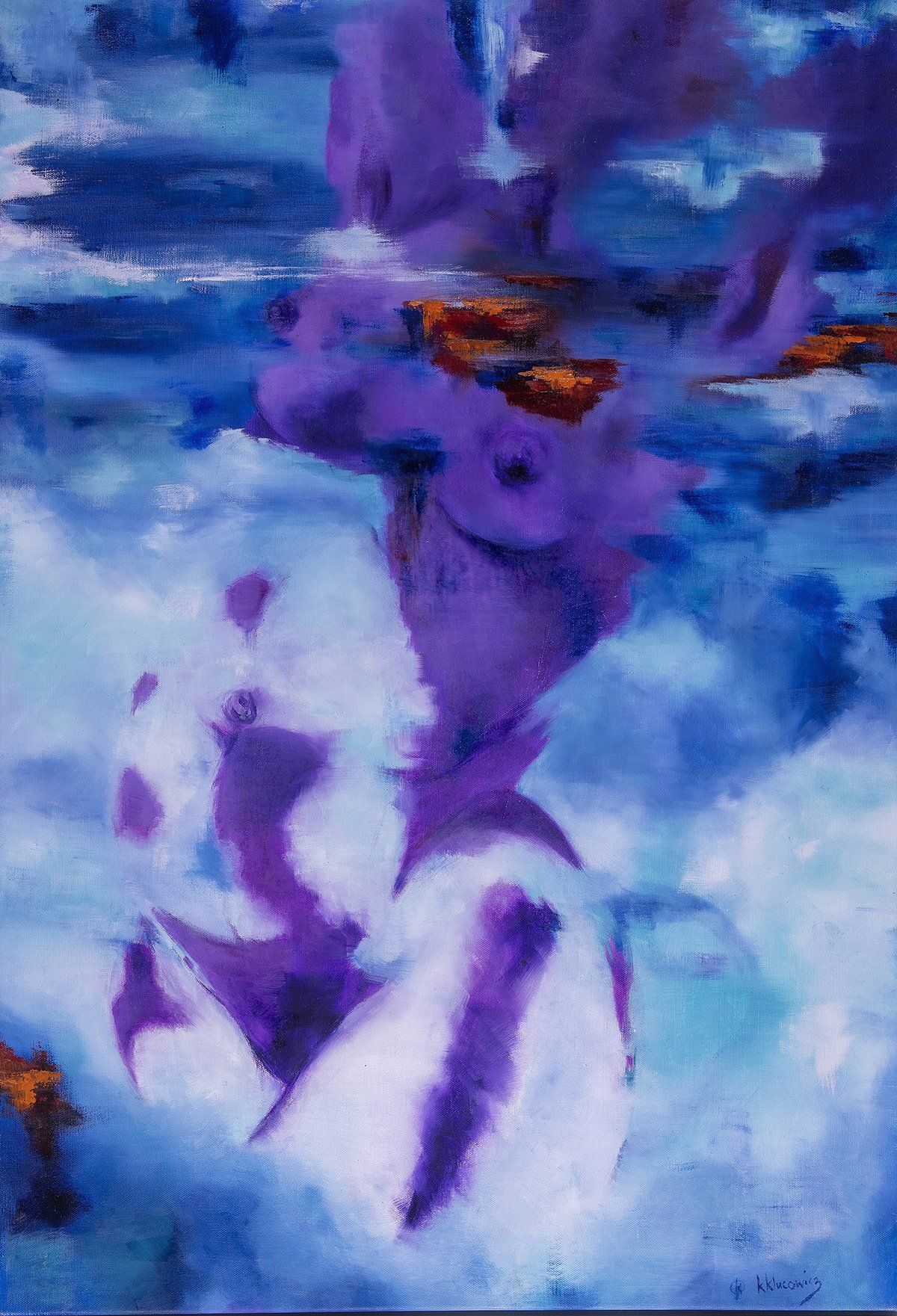 figurative, female, blue painting, abstract, contemporary, female artist, figurative abstract