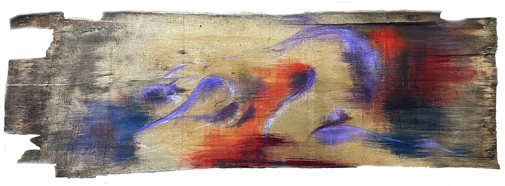 found wood, oil on wood, figurative, painting
