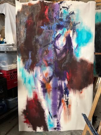 Painting in progress by karen klucowicz