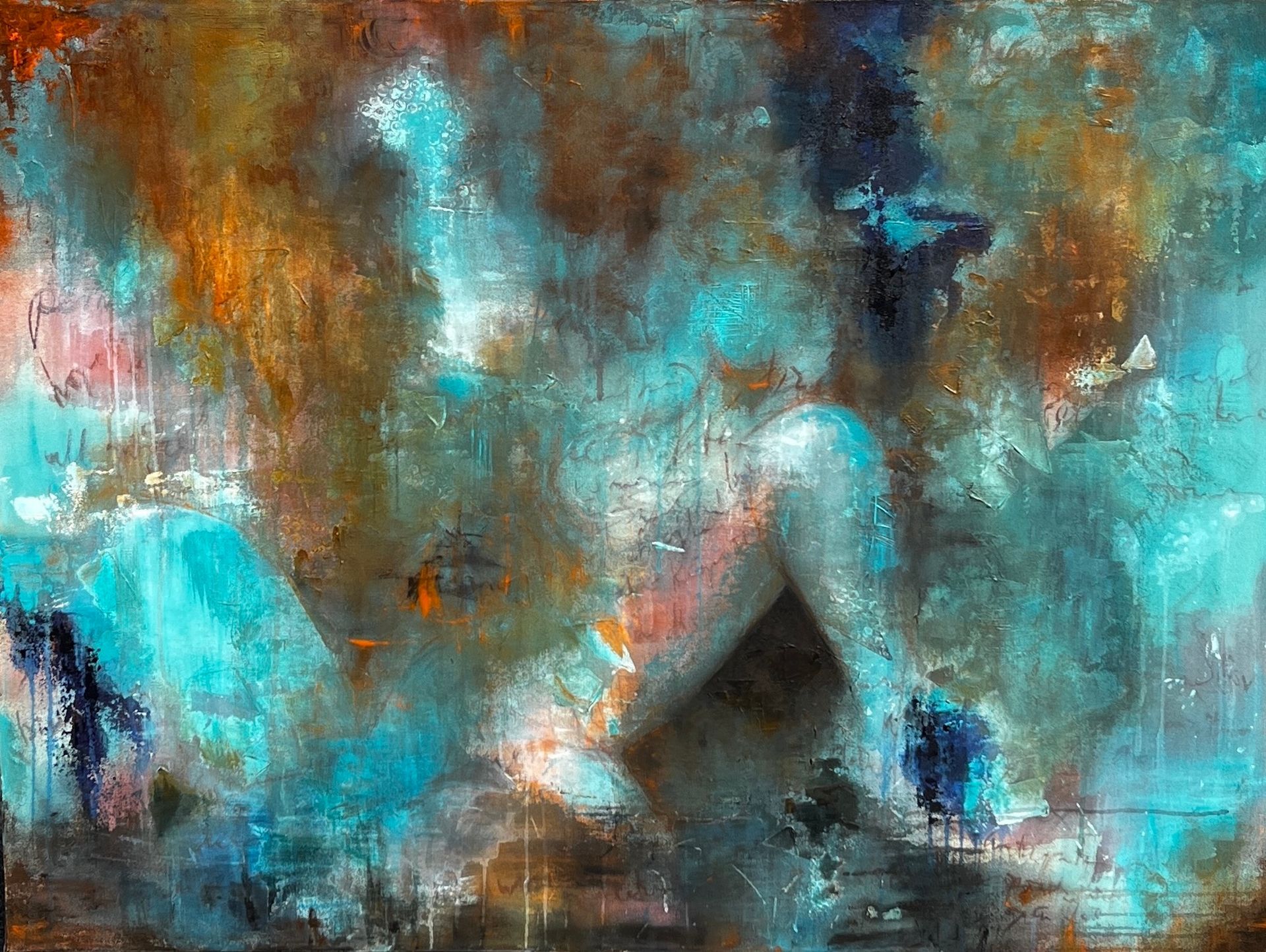 text in art, dripping, painting, expressive art, figurative abstract