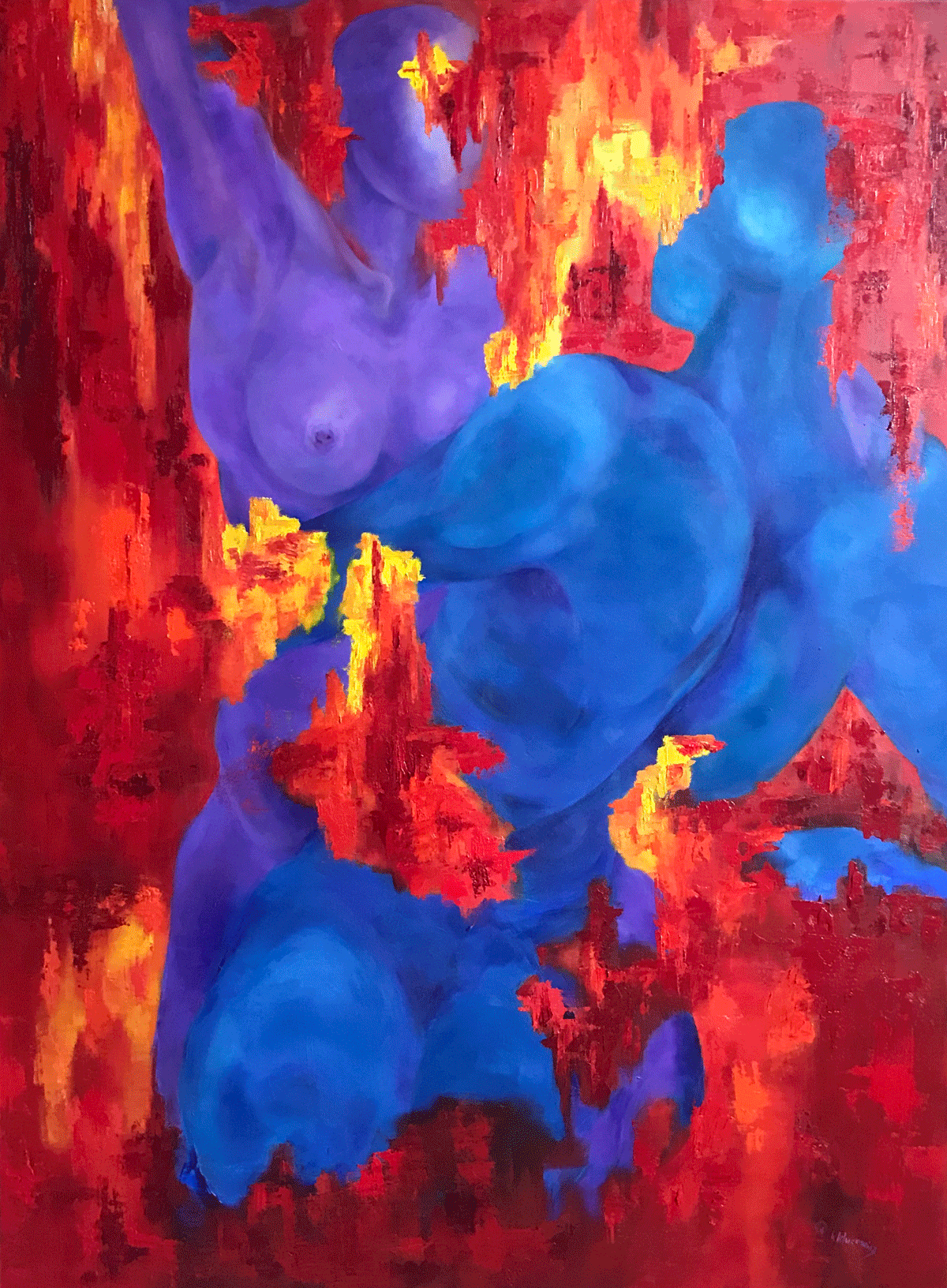 Couple painting by art by k2 in firery reds