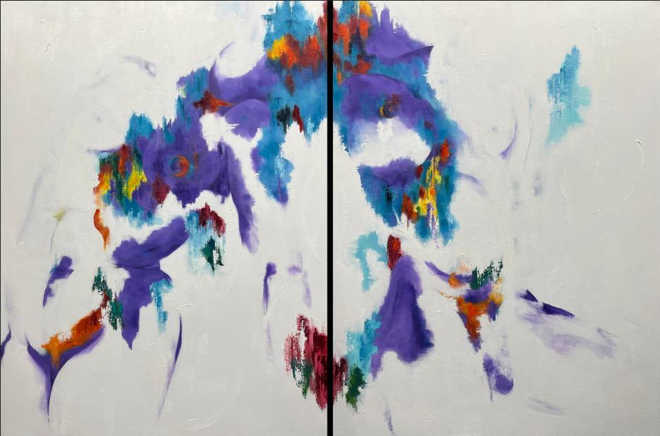 Diptych oil painting about connections-Karen Klucowicz