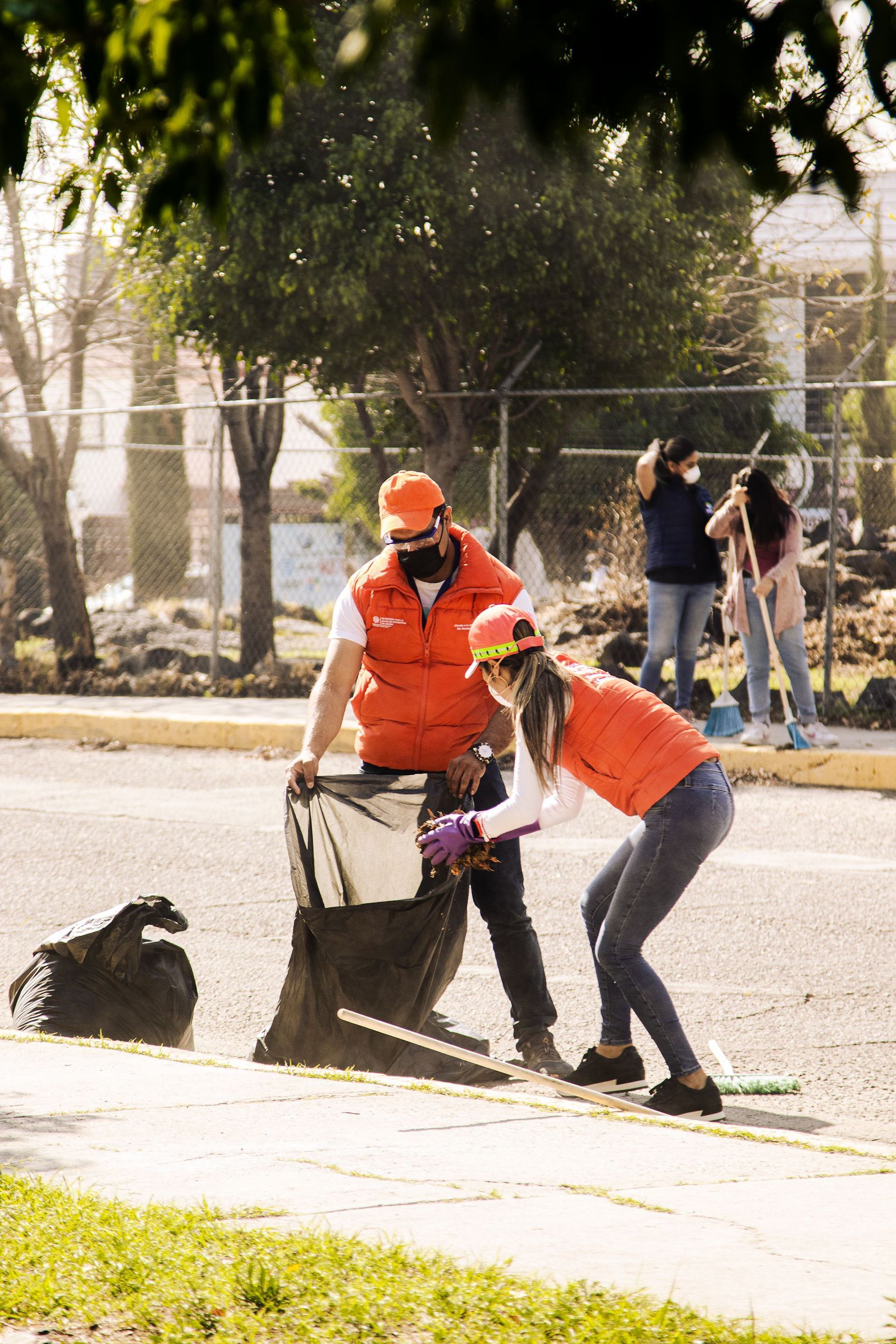 Team working on cleaning  up  junk