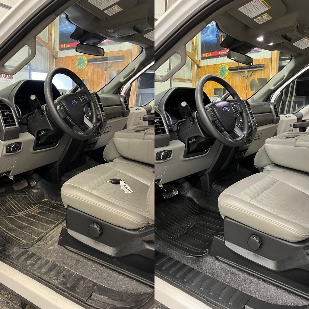 A before and after picture of the interior of a truck.