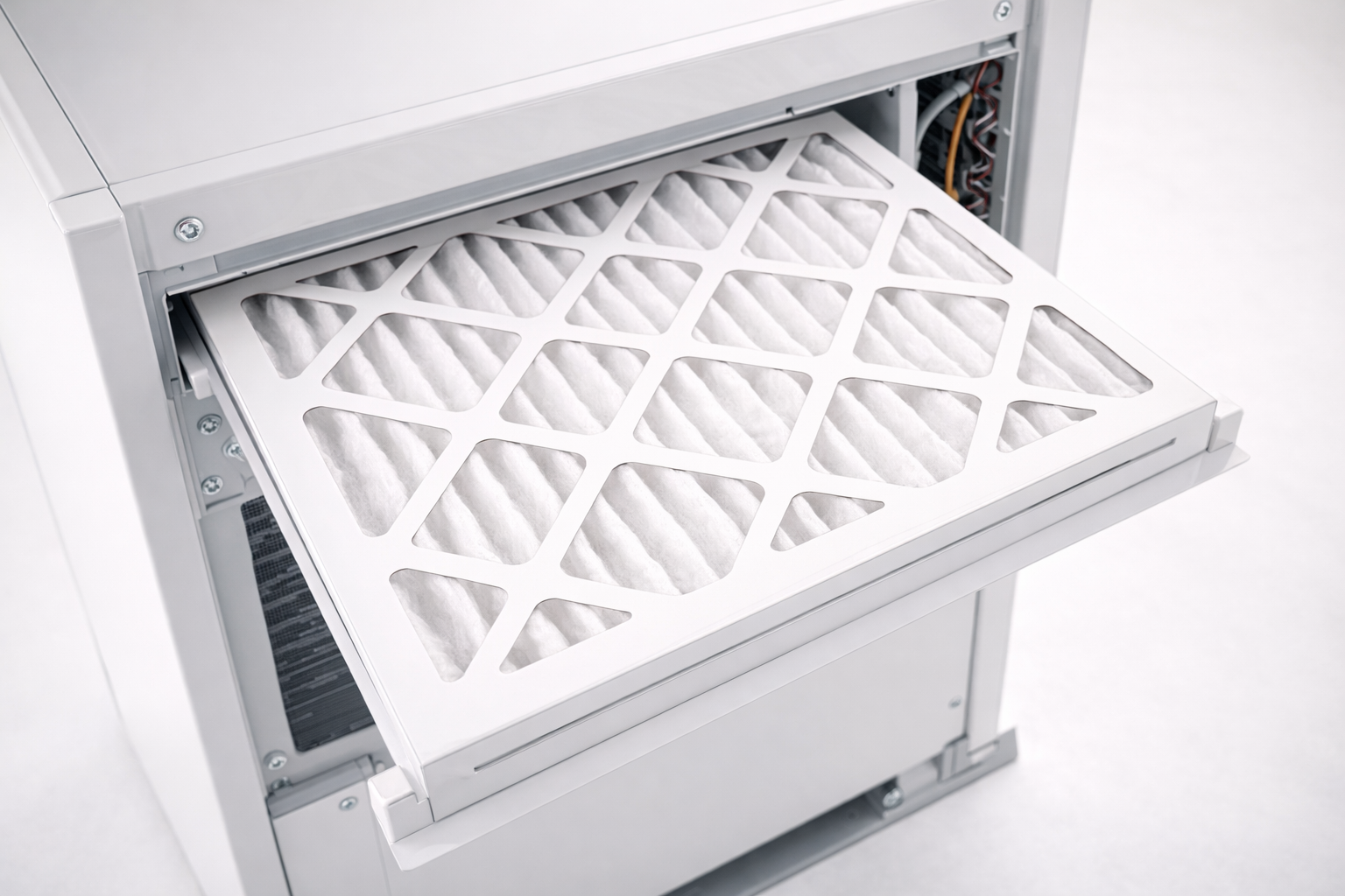 Open dishwasher door with a white plastic rack tray sliding out