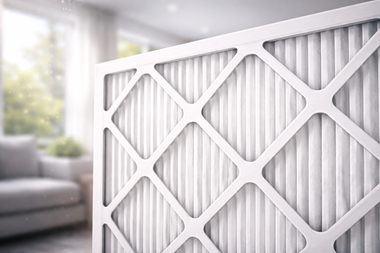 White decorative room divider with diamond lattice panels in a bright, modern living room