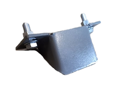 Gray metal bracket with two threaded bolts on a white background