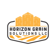 Horizon Grain Solutions LLC logo with orange grain silos above black text and wheat accents