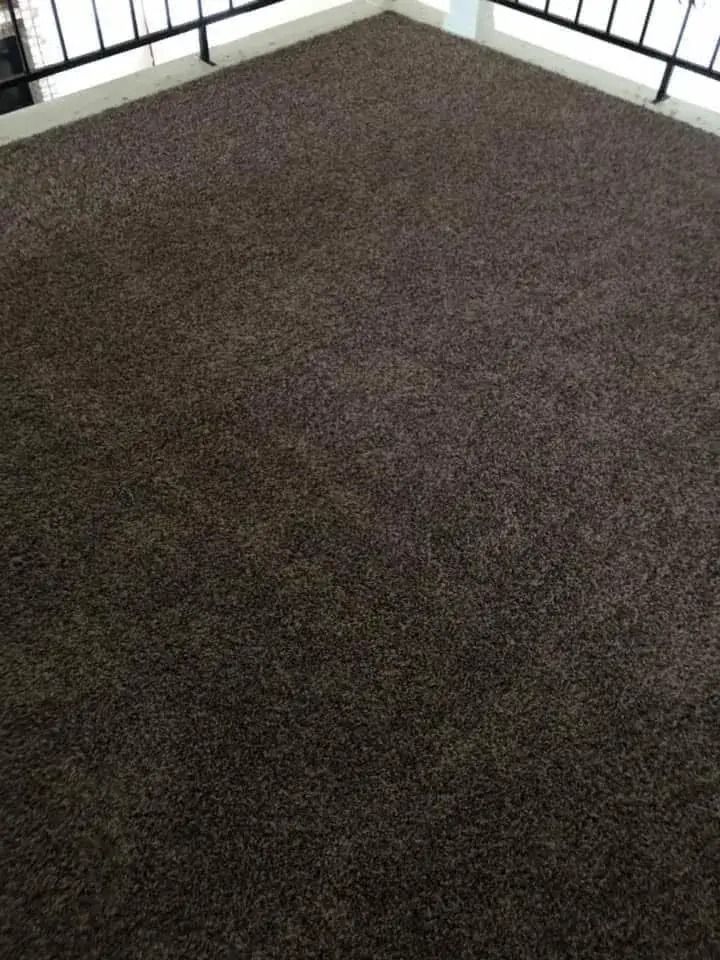 Empty room with dark carpet and white walls along the edges.