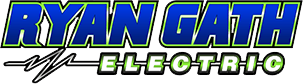 Ryan Gath Electric logo in blue and green with lightning bolt graphic