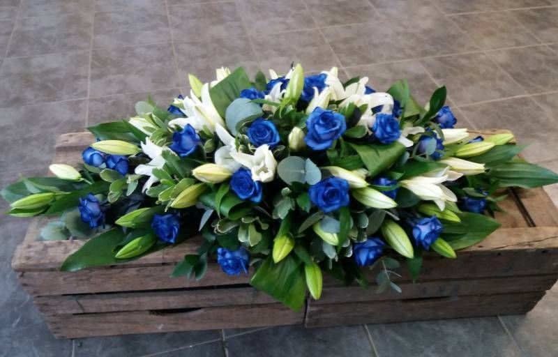 blue funeral flowers