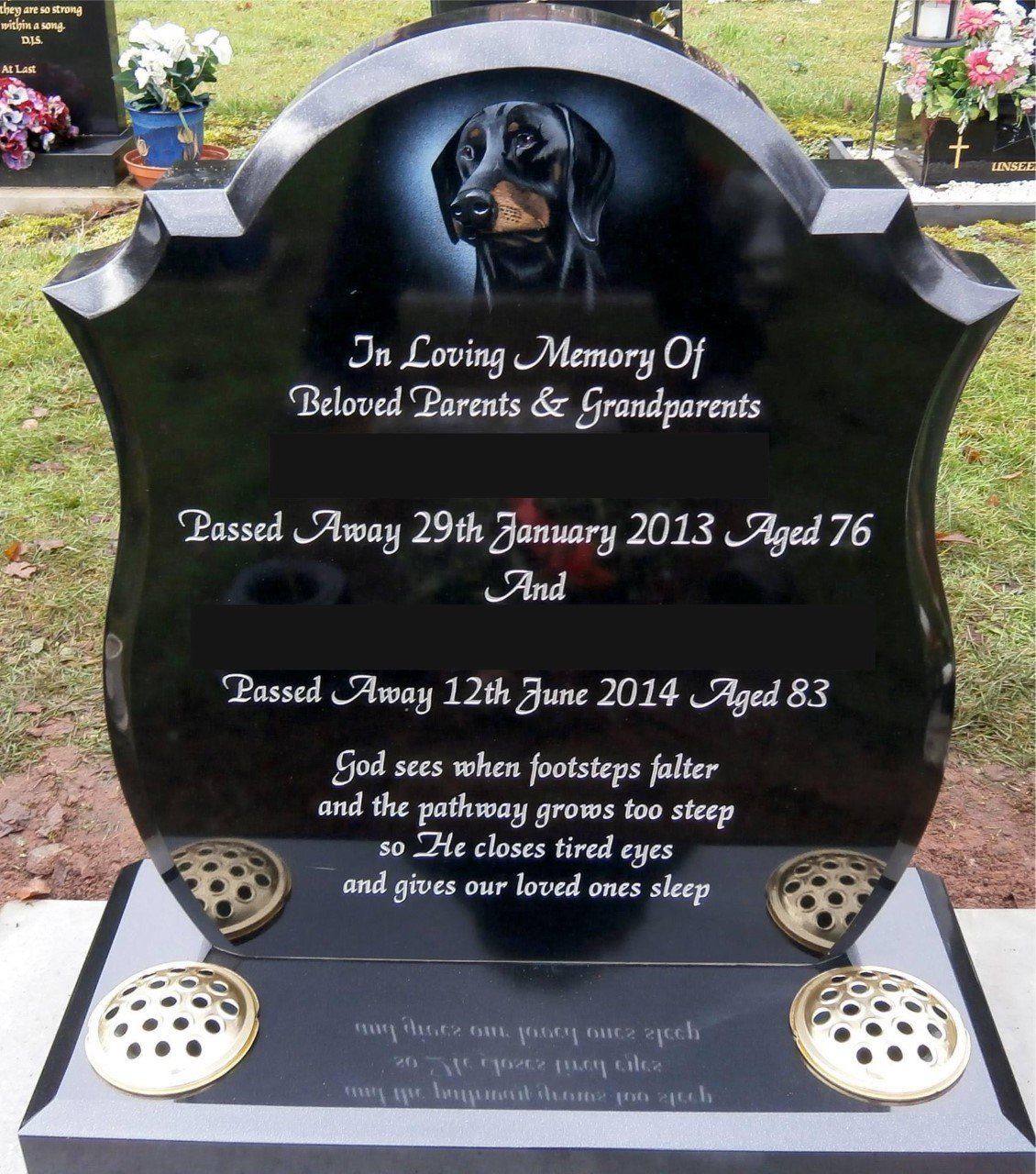 Engraved Dog Head Headstone