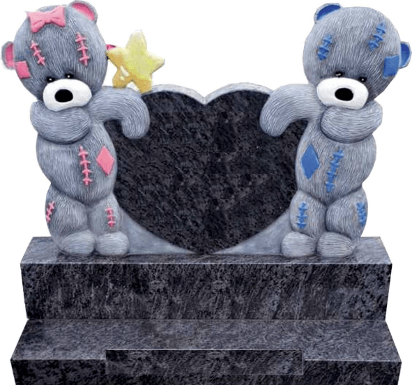Two Bears holding a Heart Headstone