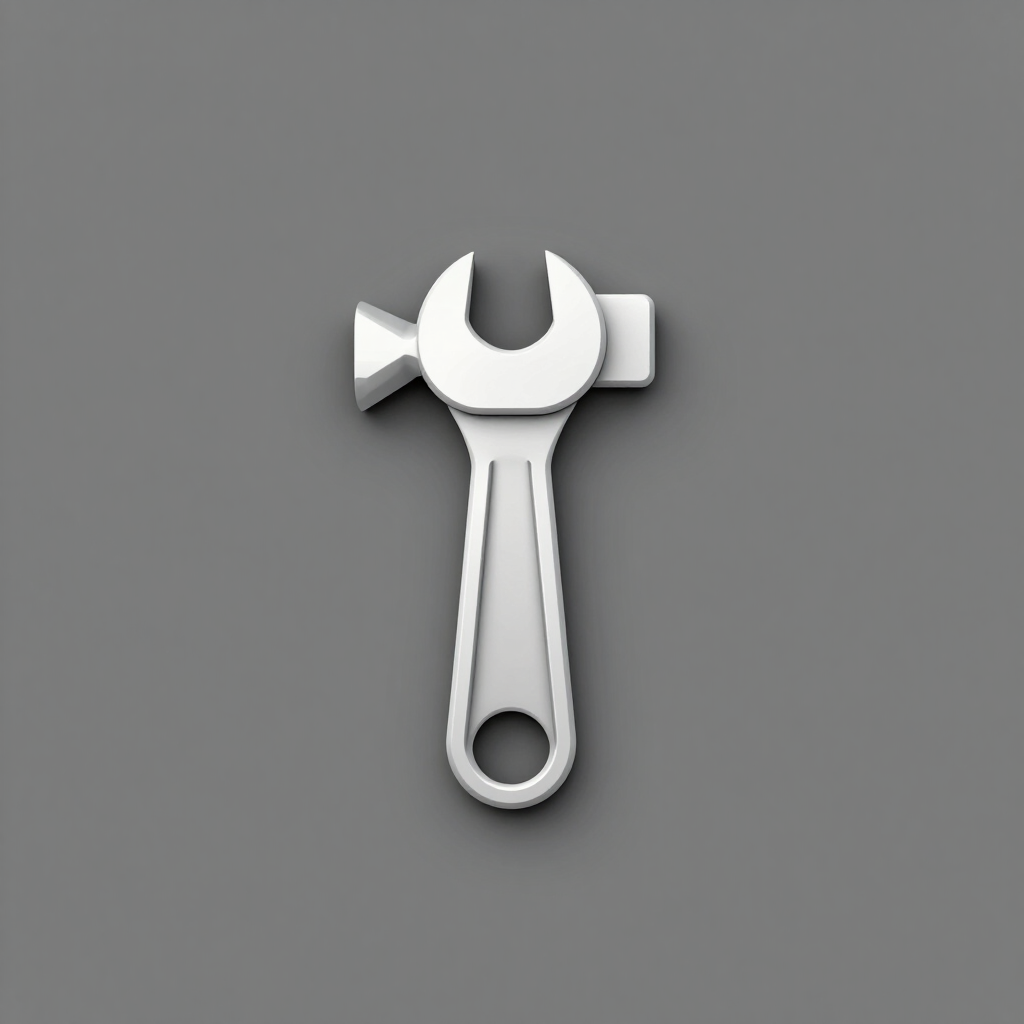 Icono de llave inglesa blanca sobre fondo gris
