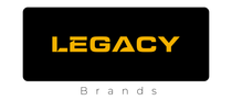 Legacy Brands logo with gold text on a black background and small gray “Brands” below