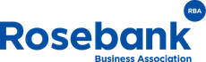 Rosebank Business Association logo in blue text with a small blue circle reading RBA.