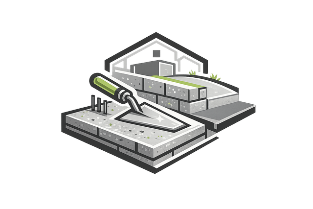 Illustration of a trowel spreading mortar on a brick patio under construction
