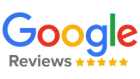 Google Reviews logo with blue, red, yellow, green letters and gold stars.