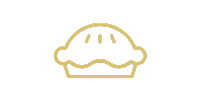 Gold outline of a pie with a scalloped crust on a white background