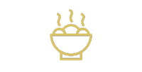 Gold steaming bowl icon with chopsticks