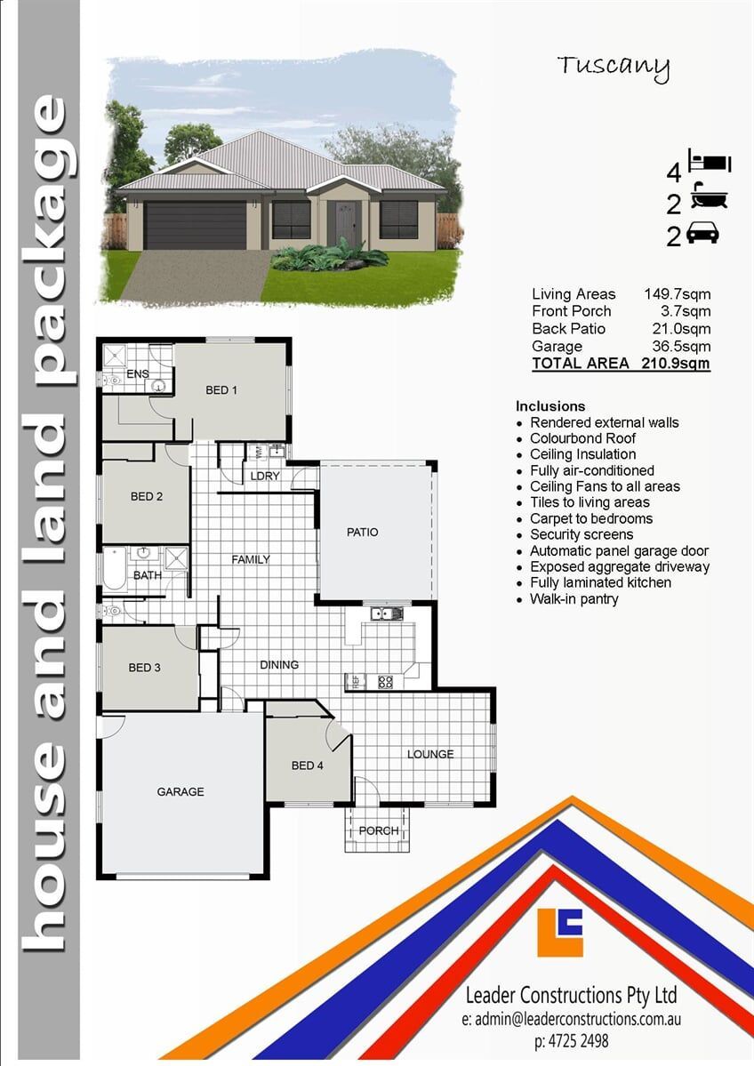 Tuscany Floor Plan House and Land Package — Leader Constructions in Cranbrook, QLD