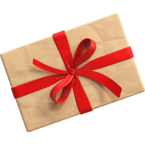 Wrapped gift box with red ribbon and bow on a white background
