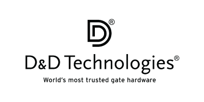 The logo for d & d technologies is world 's most trusted gate hardware.