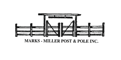 A black and white logo for marks miller post and pole inc.