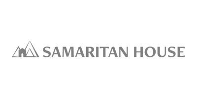 The samaritan house logo is a black and white logo on a white background.
