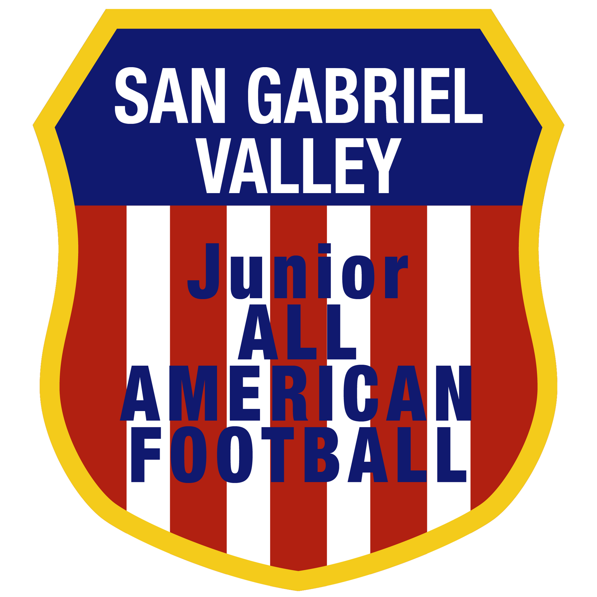 San Gabriel Valley Junior All American Football shield logo in red, white, blue, and gold