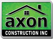 A green and black logo for axon construction inc.