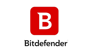 A red and white logo for bitdefender on a white background.