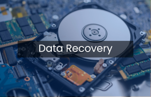 A close up of a hard drive with the words data recovery above it