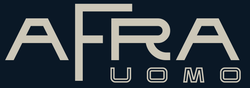Logo AFRA UOMO in beige su sfondo blu scuro