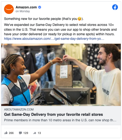 A facebook ad for amazon.com on monday