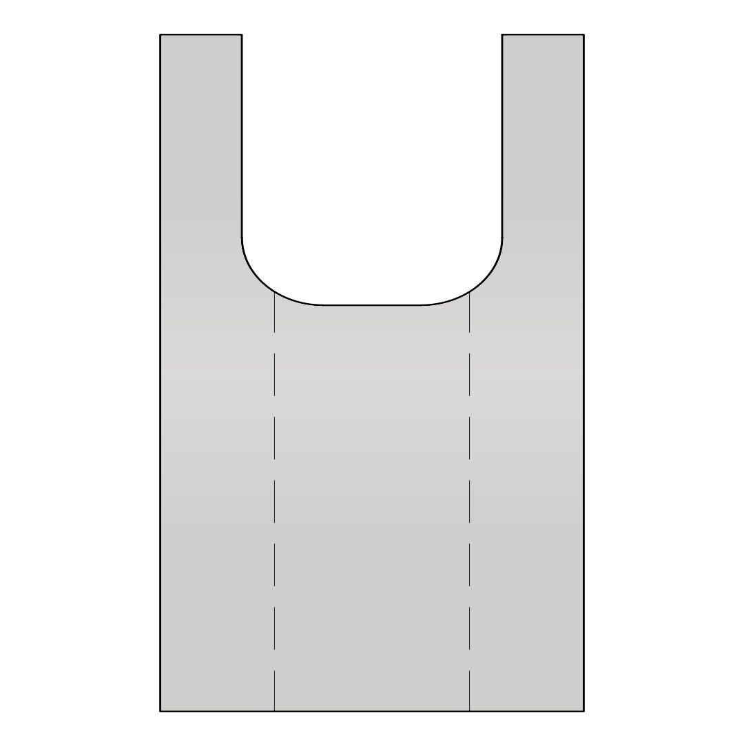 Bolsa de supermercado de plástico de color gris, plana y con asas.