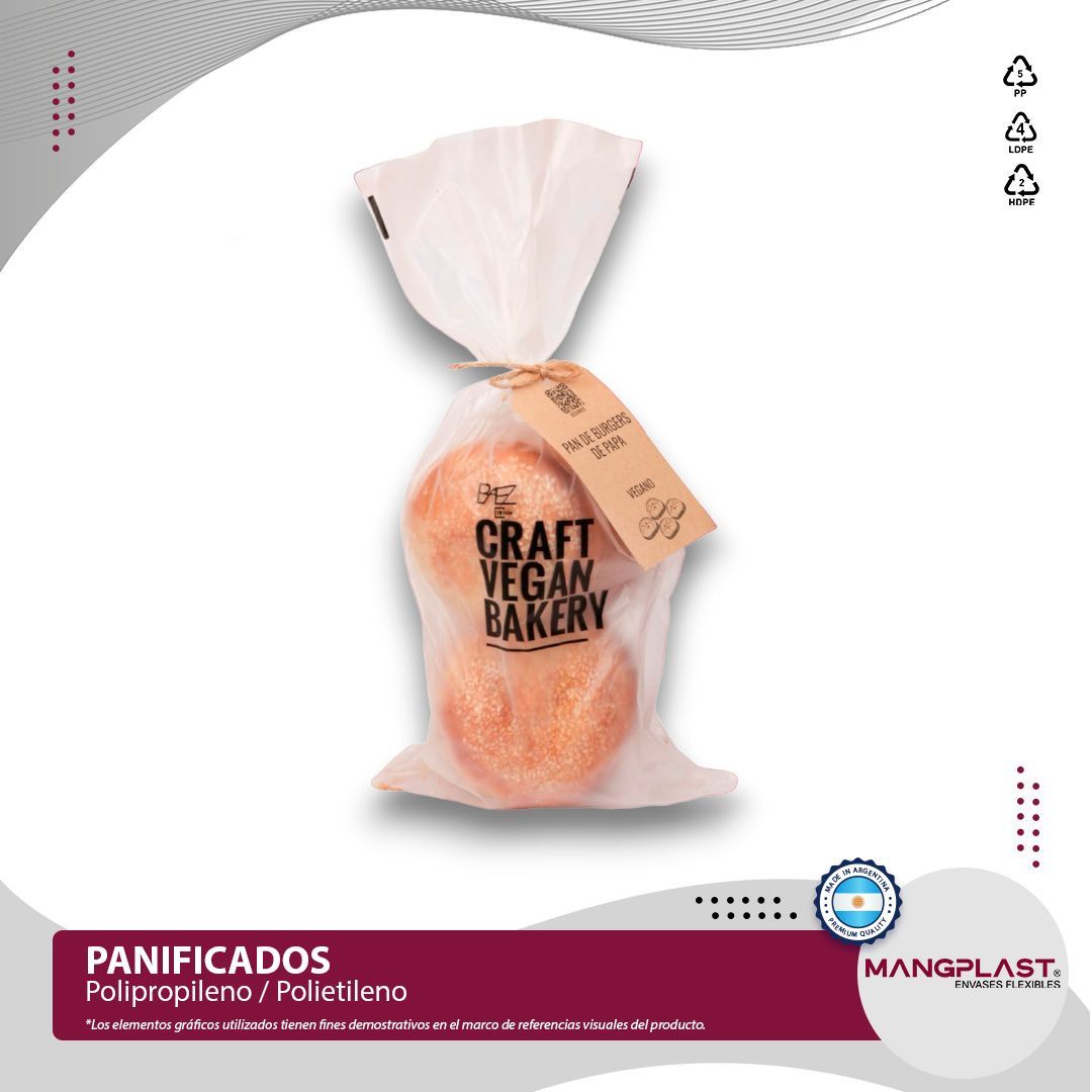 Dos panecillos en una bolsa de plástico transparente con una etiqueta de Craft Vegan Bakery.