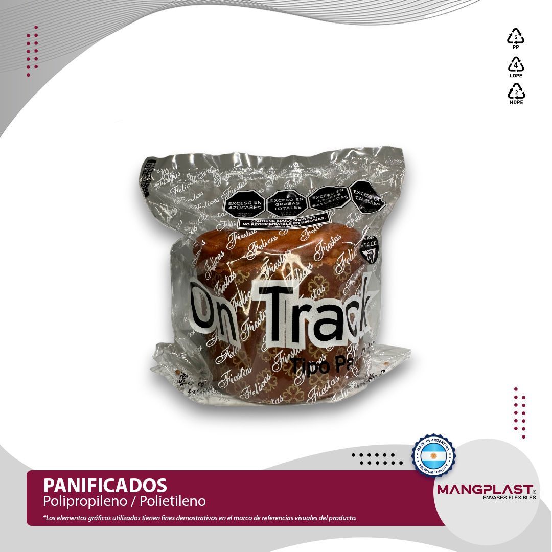 Producto de pan envasado en envoltorio transparente, etiquetado
