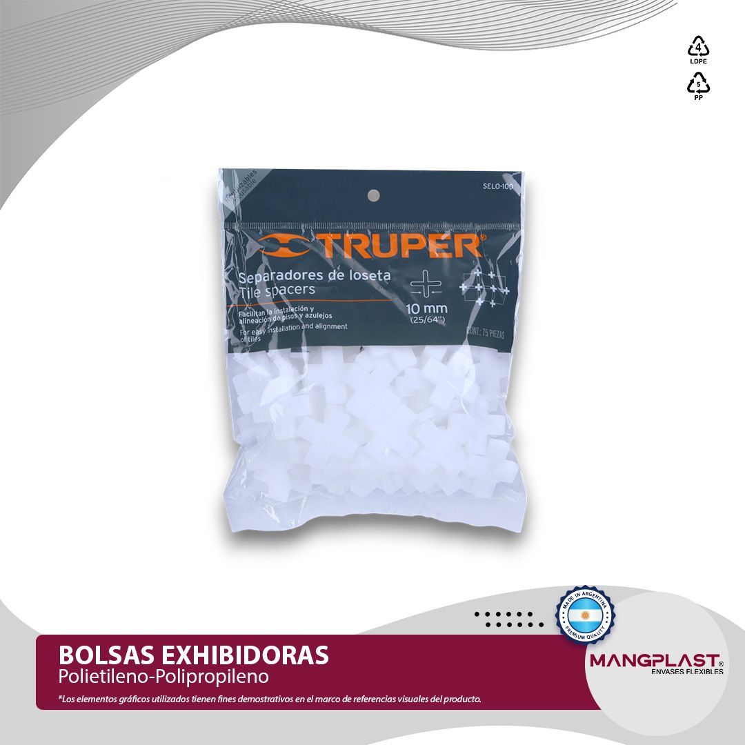 Bolsa de sujetadores marca Truper sobre fondo blanco; el texto dice